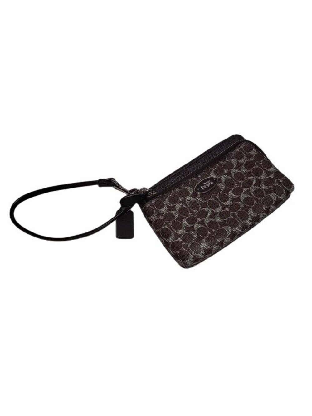 Coach Signature Wristlet Mini Bag Clutch Wallet Brown White Silver Women's OS